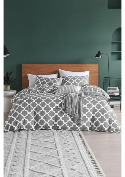 Honeycomb Gri Ranforce %100 Pamuk Çift Kişilik Nevresim Takımı Lastikli Çarşaflı fiyatları