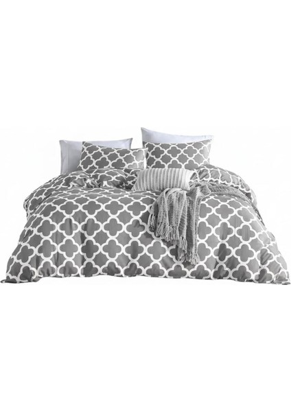 Honeycomb Gri Ranforce %100 Pamuk Çift Kişilik Nevresim Takımı Lastikli Çarşaflı indirimleri