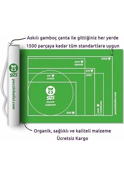 Puzzle Halısı 1000’LIK Den 6000'LIĞE Kadar Farklı Boyutlar | Askılı Çanta | Puzzle'ı Sar Sakla ve Açtığında Kaldığın Yerden Devam Et (1500'LÜK) fiyatları