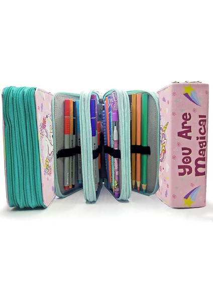 Kalem Kutusu Unicorn Bahar Temalı Kawai Organizer Kalemkutu Vegan Deri Üç Bölmeli Kalemlik- Yeşil, Limmy indirimleri