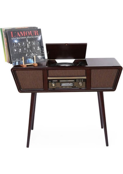 Gramofon Nostaljik Ahşap Standlı Pikap Plakçalar Radyo Bluetooth USB 100CM C0999 modelleri