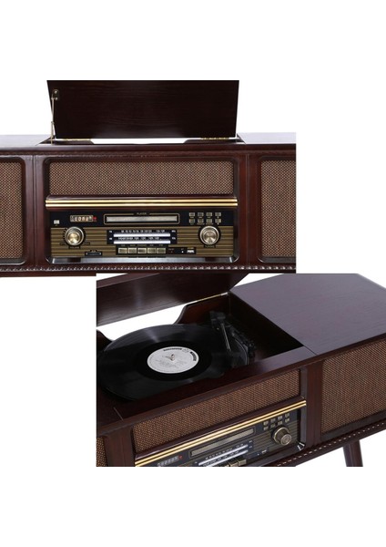Gramofon Nostaljik Ahşap Standlı Pikap Plakçalar Radyo Bluetooth USB 100CM C0999 indirimleri