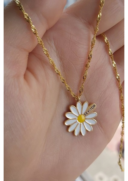 925 Ayar Gümüş 24 Ayar Altın Kaplama Papatya Kolye