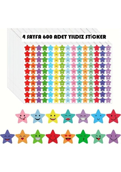 Selection Renkli Yıldız Sticker Çıkarma Seti 600 Adet 4 Sayfa Öğrenci Hediyesi fiyatları