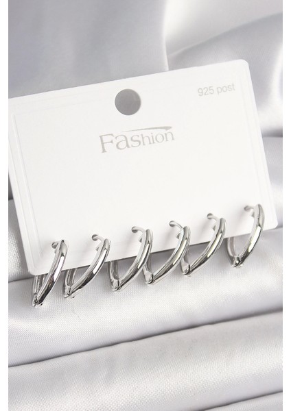 Bfs 925 Ayar Gümüş Çivi Pirinç Gümüş Renk Üçgen Model Kadın Küpe Seti