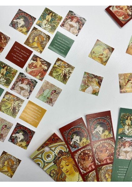 Mucha Art Gallery Tablo ve Mottolu 6 Yaprak 30 Adet Sticker Set/etiket/çıkartma/bullet Journal fırsatları