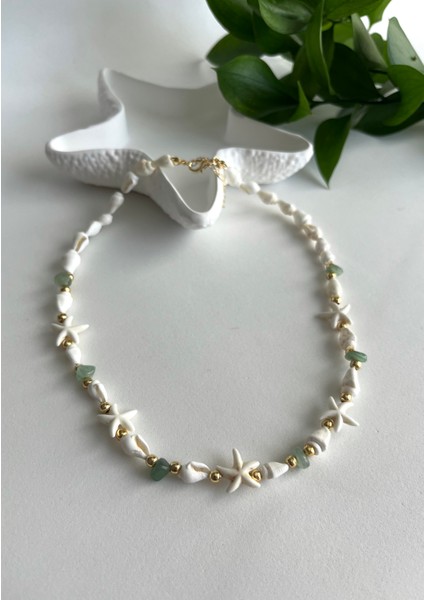 Doğal Taşlı Deniz Kabuklu Yıldızlı Summer Kolye