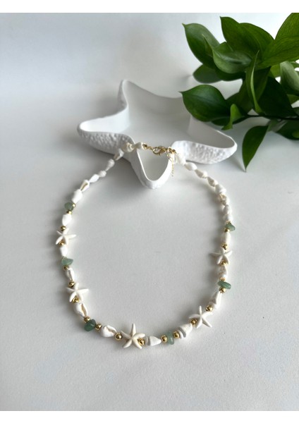 Doğal Taşlı Deniz Kabuklu Yıldızlı Summer Kolye modelleri