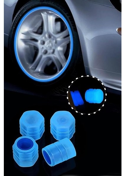 Mavi Fosforlu Lastik Sibop Kapağı Gece Parlayan Sibob Kapağı 4 Adet