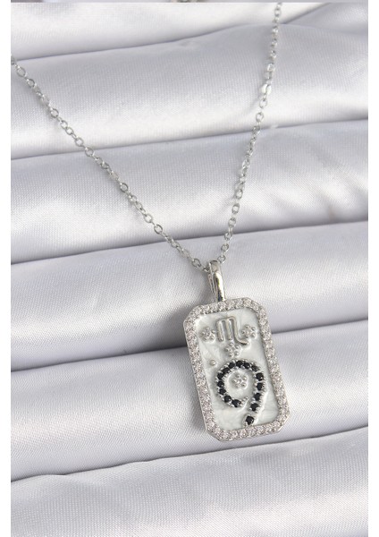 316L Çelik Gümüş Renk Zincir Akrep Burcu Zirkon Taşlı Kadın Ke