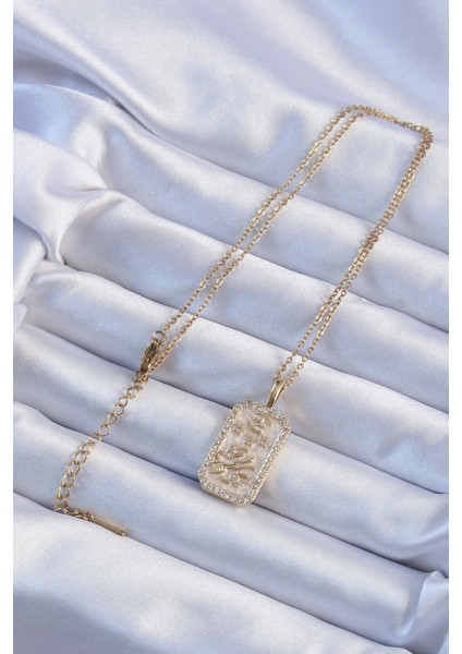 316L Çelik Zincir Altın Renk Zirkon Taşlı Çerçeveli Tarot Ke fiyatları