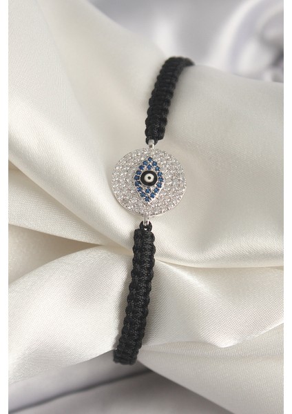 bulurum pirinç gümüş renk zirkon taşlı göz ışlemeli figür asansörlü makrome model kadın bileklik