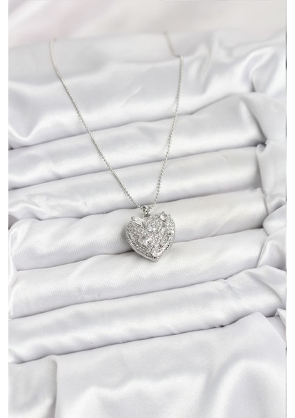 316L Çelik Zincir Gümüş Zirkon Taşlı Kalpli Kadın Ke fiyatları