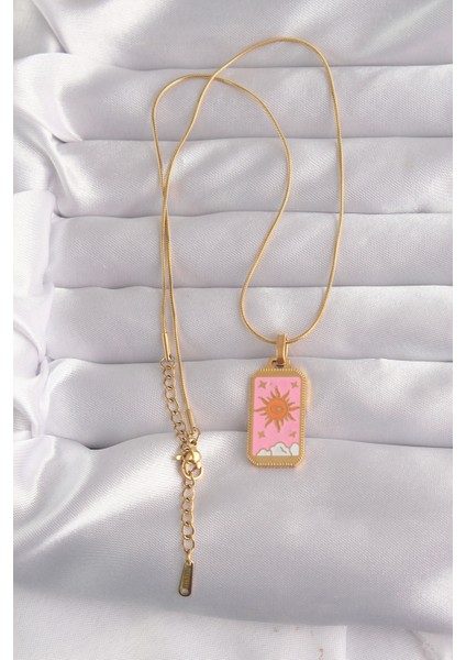 316L Çelik Gold Renk Pembe Mineli Güneş Model Tarot Ke fiyatları