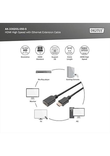 Assmann AK-330201-050-S HDMI Yüksek Hızlı Ethernet Uzatma Kablosu fiyatları