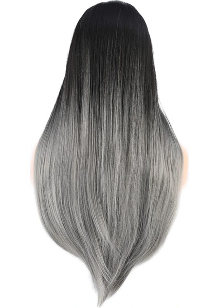 Düz Perçemli Uzun Fiber Sentetik Peruk - Siyah / Gri Ombreli indirimleri