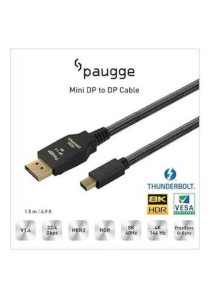 - Dp 1.4 Vesa Sertifikalı Thunderbolt2 Destekli Mini Displayport Kablo - 1.5m (ENTMDP1415) fiyatları