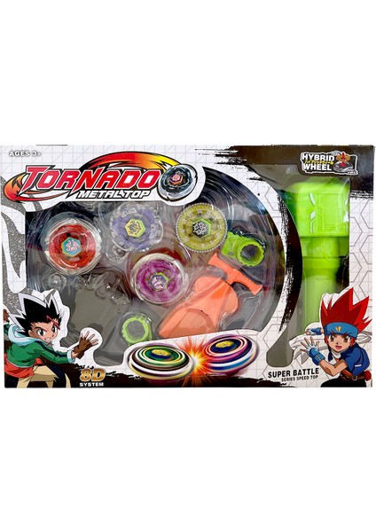 Tornado Beyblade Metal Topaç Seti Tutma Aparatlı Beybileyt Set Fırlatıcılı 5 cm