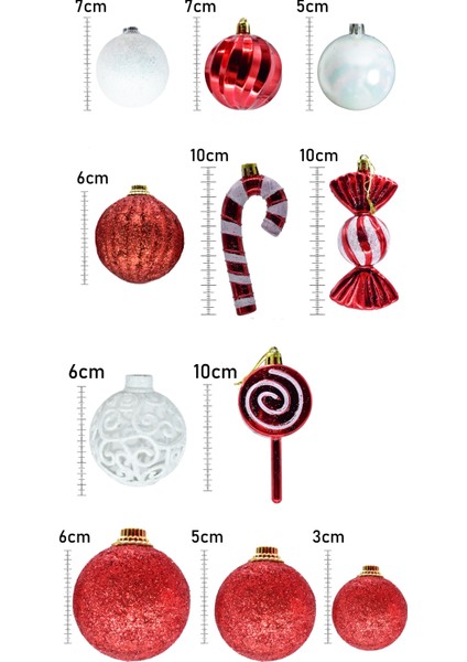 Xl Şeker Kamışlı Karışık Süs Seti Kırmızı