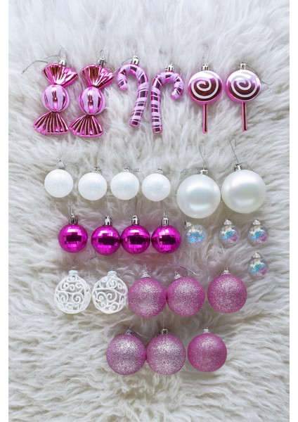 Xl Şeker Kamışlı Karışık Süs Seti Pembe