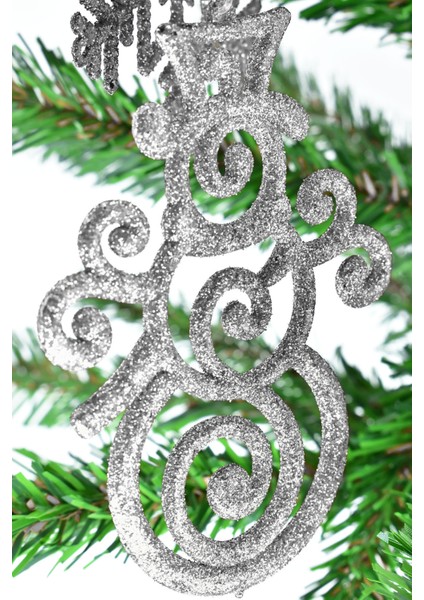 12LI Simli Gümüş Yılbaşı Çam Ağacı Süs