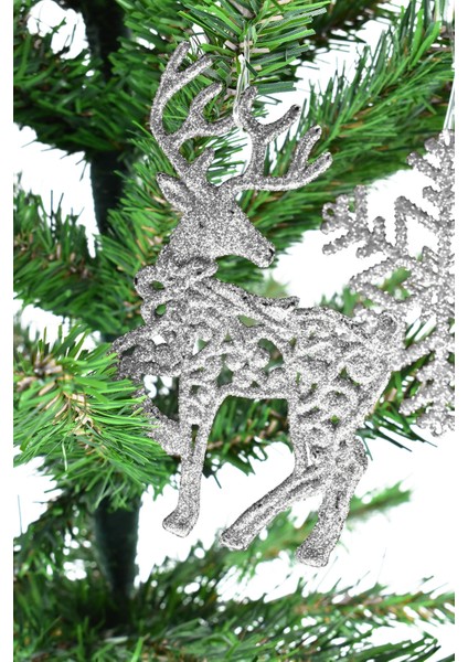 12LI Simli Gümüş Yılbaşı Çam Ağacı Süs