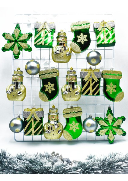 18 Parça Süs Paketi Yeşil-Gümüş