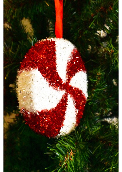 2li Parlak Şeker Kırmızı-Beyaz Süs