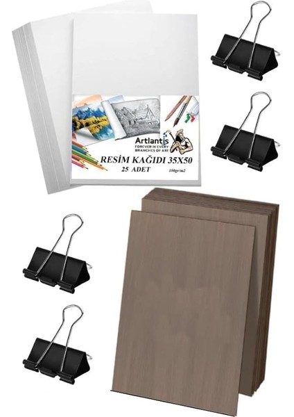 Karakalem Eskiz Çizim Seti Durolit Seti 35X50 cm Duralit 1 Adet 35X50 Resim Kağıdı 25 Adet Mandal Metal 4 Adet