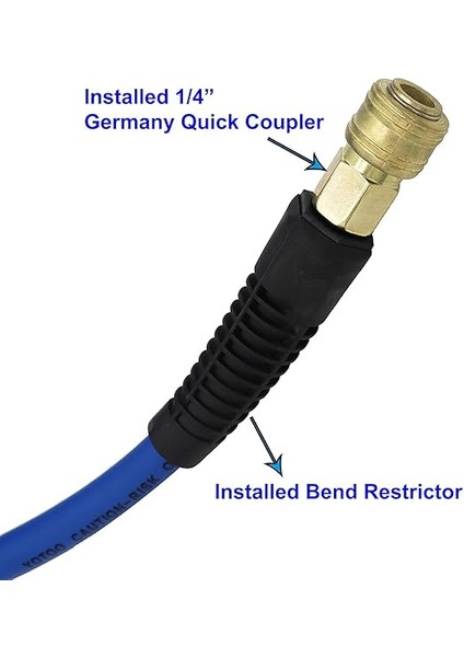 Basınçlı Hava Hortumu Pvc 10 M Uzunluğunda 10 mm Id x 14 mm Ad 300 Psı 1/4 Inç Almanya Hızlı Kavrama Bağlantıları ve Bükme Sınırlayıcıları modelleri