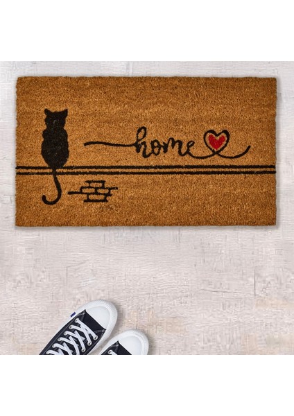 Home Duvardaki Kedi Kapı Önü Paspası - Bej - 35X60 cm