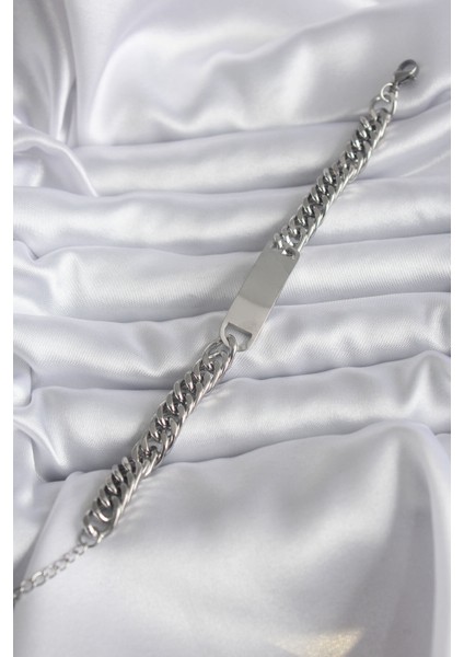 316L Çelik Gümüş Renk İsim Yazılabilir Plaka Model Kadın Bileklik fiyatları