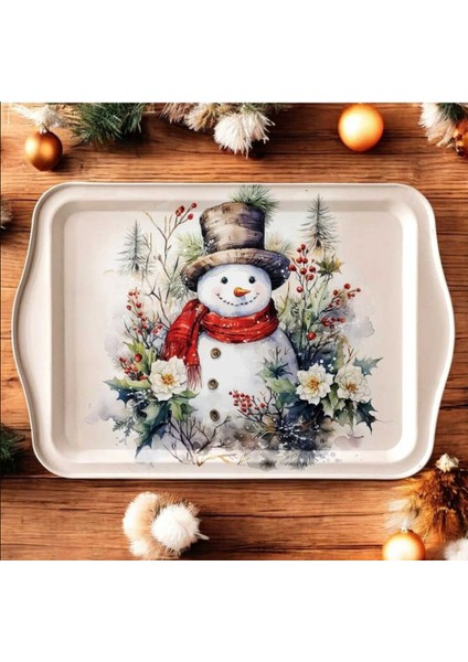 Yeni Yıl Büyük Metal Tepsi 33X22CM Merry Christmas Kardan Adam Noel 1 Adet