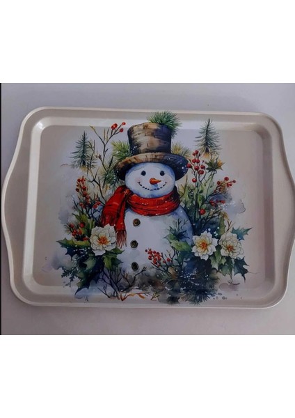 Yeni Yıl Büyük Metal Tepsi 33X22CM Merry Christmas Kardan Adam Noel 1 Adet fiyatları