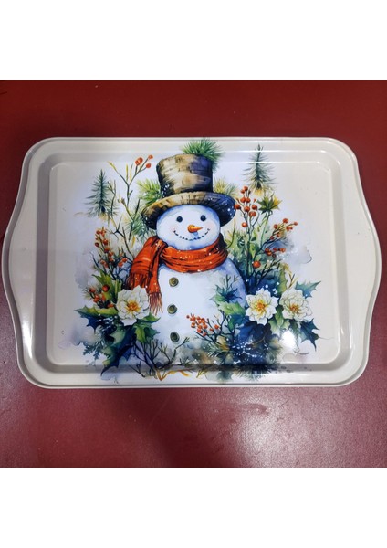 Yeni Yıl Büyük Metal Tepsi 33X22CM Merry Christmas Kardan Adam Noel 1 Adet fırsatları