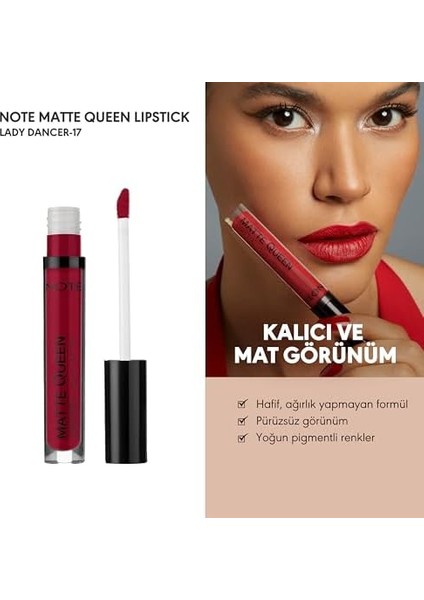 Note Matte Queen Lipstick 17 Lady Dancer Kalıcı Likit Ruj, Kırmızı modelleri