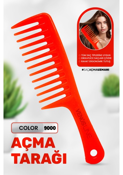 Venüsline 9000 Saç Açma Tarağı – Turuncu Renkli, Islak ve Kuru Saçlar Için