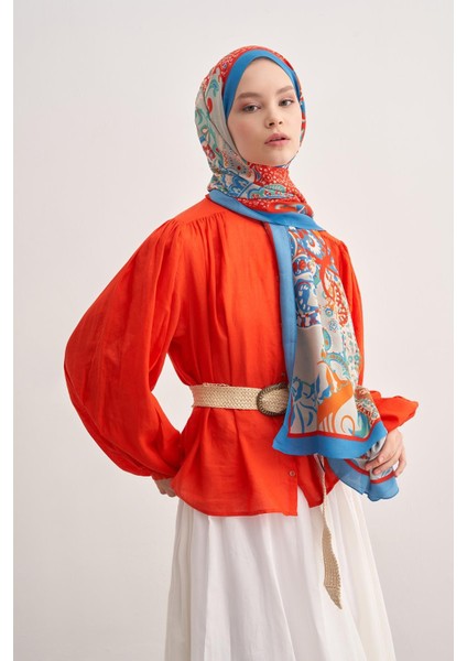 Lune Mavi Vela Floş Şal modelleri