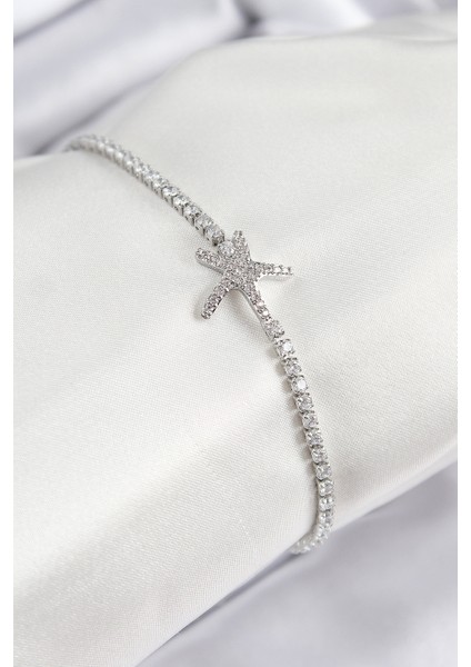 Pirinç Zirkon Taşlı Deniz Yıldızı Model Gümüş Renk Kadın Bileklik