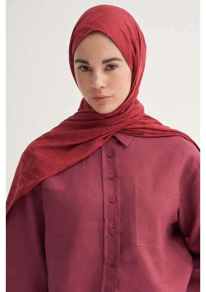 Baklava Desen Pamuk Ipek Şal Bordo