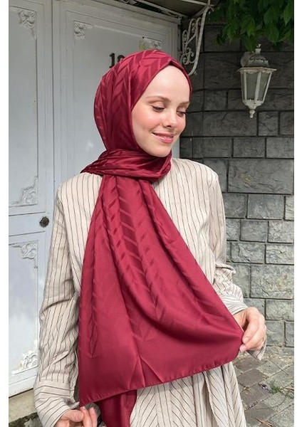 Baklava Desen Pamuk Ipek Şal Bordo