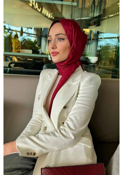 Baklava Desen Pamuk Ipek Şal Bordo