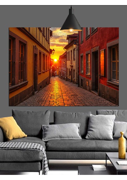 Sıcak Işıklı Uzun Koridor Bina Dekoratif Kanvas - Mdf Ahşap Tablo