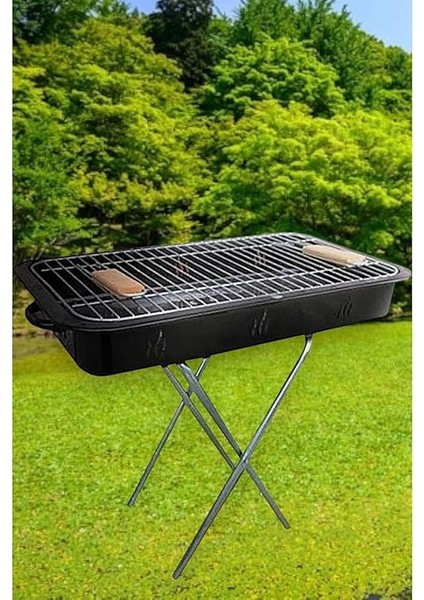 Mangal, Barkebü Takımı, Paslanmaz Çelik Emaye Seyyar Portatif Et Pişirme Tezgahı (Mangal Yelpazesi Hediyeli)