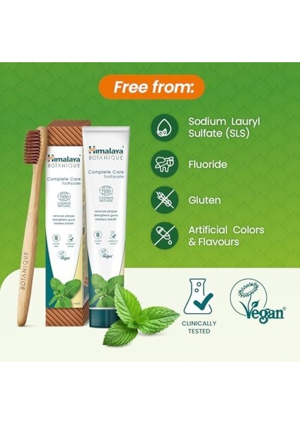 Himalaya Botanique Plak Karşıtı Komple Bakım Diş Macunu 75ML | Ecocert Cosmos Sertifikalı | Organik Aktif, Nane Aromalı | Florür ve Gluten Içermez