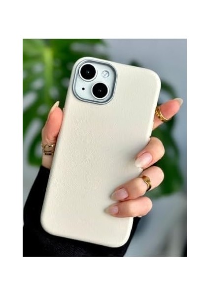 Go Aksesuar 13-14 - 15 Uyumlu Estetik Dokulu Deri Görünümlü Esnek Silikon Kılıf - Krem fiyatları