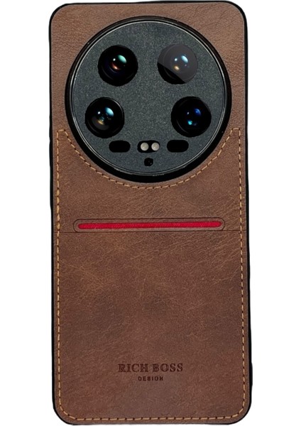 Xiaomi Mi 14 Ultra Deri Kartlıklı Lüks Kılıf Koyu Kahverengi