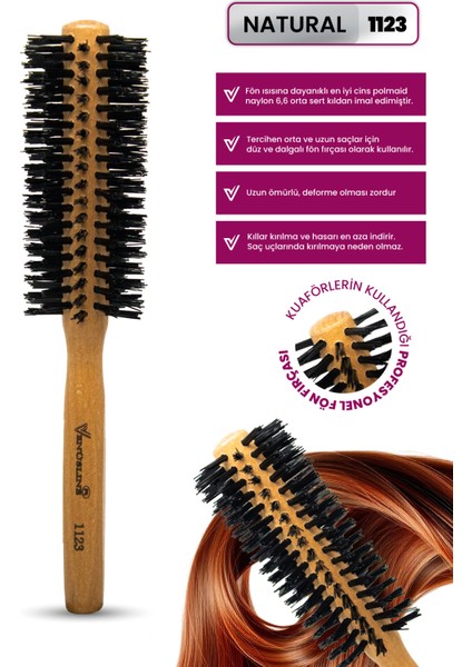 Venüsline Natural 1123 Fön Fırçası – Orta Boy Saçlar Için Düz ve Dalgalı Fön Fırçası