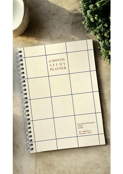 Tanıtım 4 Aylık Spiralli Tarihsiz Ders Çalışma Planlayıcısı, A5 Boyutu (Bej)