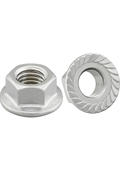 Dın 6923 Uyarınca Kilitleme Dişli Flanş Somunu / Paslanmaz Çelik A2, V2A / Flanşlı ve Kilitleme Dişli, Kemer Somunu (10 Adet, M5)